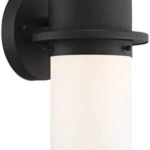 Possini Euro Design Mallow Modern Contemporary Outdoor Wall Light Fixture LED Textured Black 9 1/4" White Opal Glass for Exterior House Porch Patio Outside Deck Garage Yard Front Door Garden Home