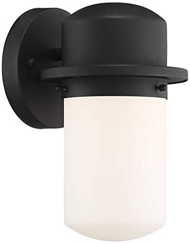 Possini Euro Design Mallow Modern Contemporary Outdoor Wall Light Fixture LED Textured Black 9 1/4" White Opal Glass for Exterior House Porch Patio Outside Deck Garage Yard Front Door Garden Home