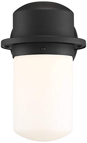 Possini Euro Design Mallow Modern Contemporary Outdoor Wall Light Fixture LED Textured Black 9 1/4" White Opal Glass for Exterior House Porch Patio Outside Deck Garage Yard Front Door Garden Home