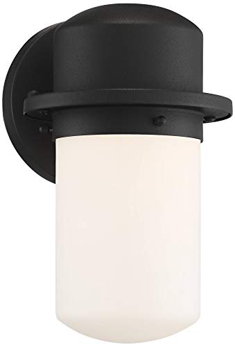 Possini Euro Design Mallow Modern Contemporary Outdoor Wall Light Fixture LED Textured Black 9 1/4" White Opal Glass for Exterior House Porch Patio Outside Deck Garage Yard Front Door Garden Home