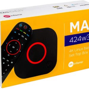 Infomir Mag 424 W3 (Mag 424W3) 4K 2160P Hevc 600Mbps Built-in Dual Band WiFi, Bluetooth, HDMI Cable 1 GB RAM, 8 GB eMMC (Faster than Mag 324w2 322W1)