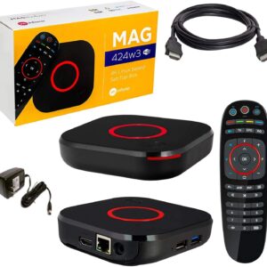 Infomir Mag 424 W3 (Mag 424W3) 4K 2160P Hevc 600Mbps Built-in Dual Band WiFi, Bluetooth, HDMI Cable 1 GB RAM, 8 GB eMMC (Faster than Mag 324w2 322W1)