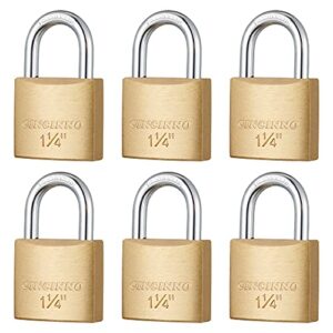 cincinno 6 pack solid brass keyed alike padlock with key, small locks with keys for gym locker, case, backpack, luggage