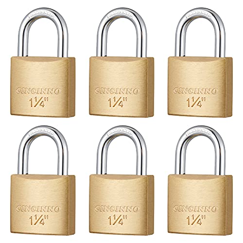 CINCINNO 6 Pack Solid Brass Keyed Alike Padlock with Key, Small Locks with Keys for Gym Locker, Case, Backpack, Luggage