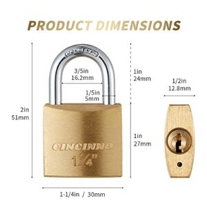 CINCINNO 6 Pack Solid Brass Keyed Alike Padlock with Key, Small Locks with Keys for Gym Locker, Case, Backpack, Luggage