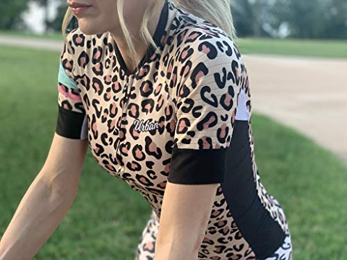 Women's Pro Series Leopard Print Cycling Short Sleeve Jersey, Bib Shorts, or Kit Bundle (Medium - Size 6, Jersey + Bib Shorts Set)