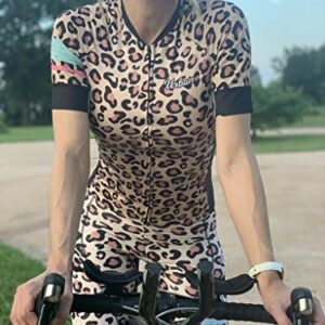 Women's Pro Series Leopard Print Cycling Short Sleeve Jersey, Bib Shorts, or Kit Bundle (Medium - Size 6, Jersey + Bib Shorts Set)