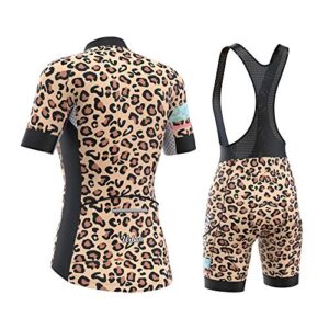 Women's Pro Series Leopard Print Cycling Short Sleeve Jersey, Bib Shorts, or Kit Bundle (Medium - Size 6, Jersey + Bib Shorts Set)