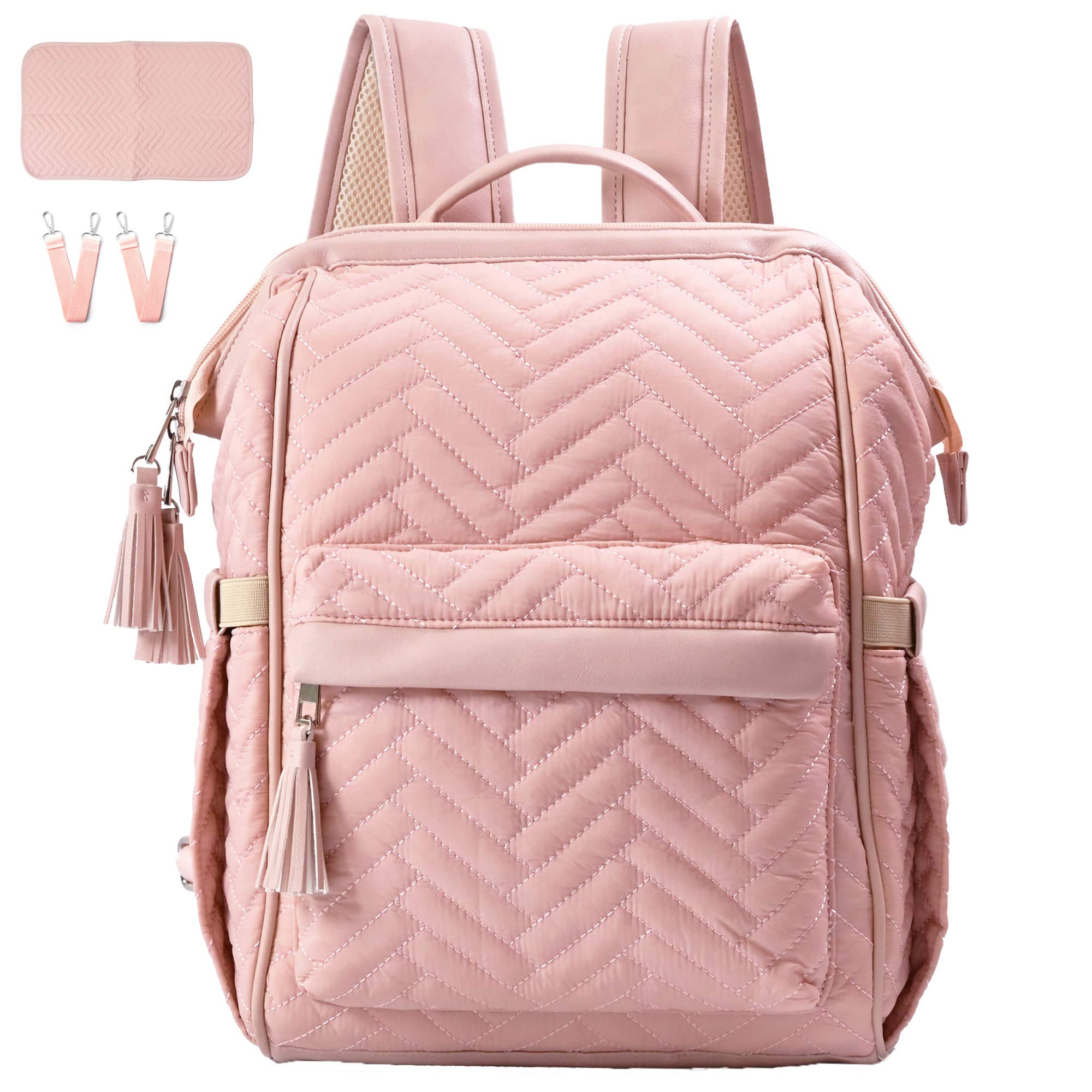 KZNI Diaper Bag Backpack, Travel Diaper Backpack, Diaper Bag with Stroller Hanger,Thermal Pockets,Diaper Bag Backpack (pink)