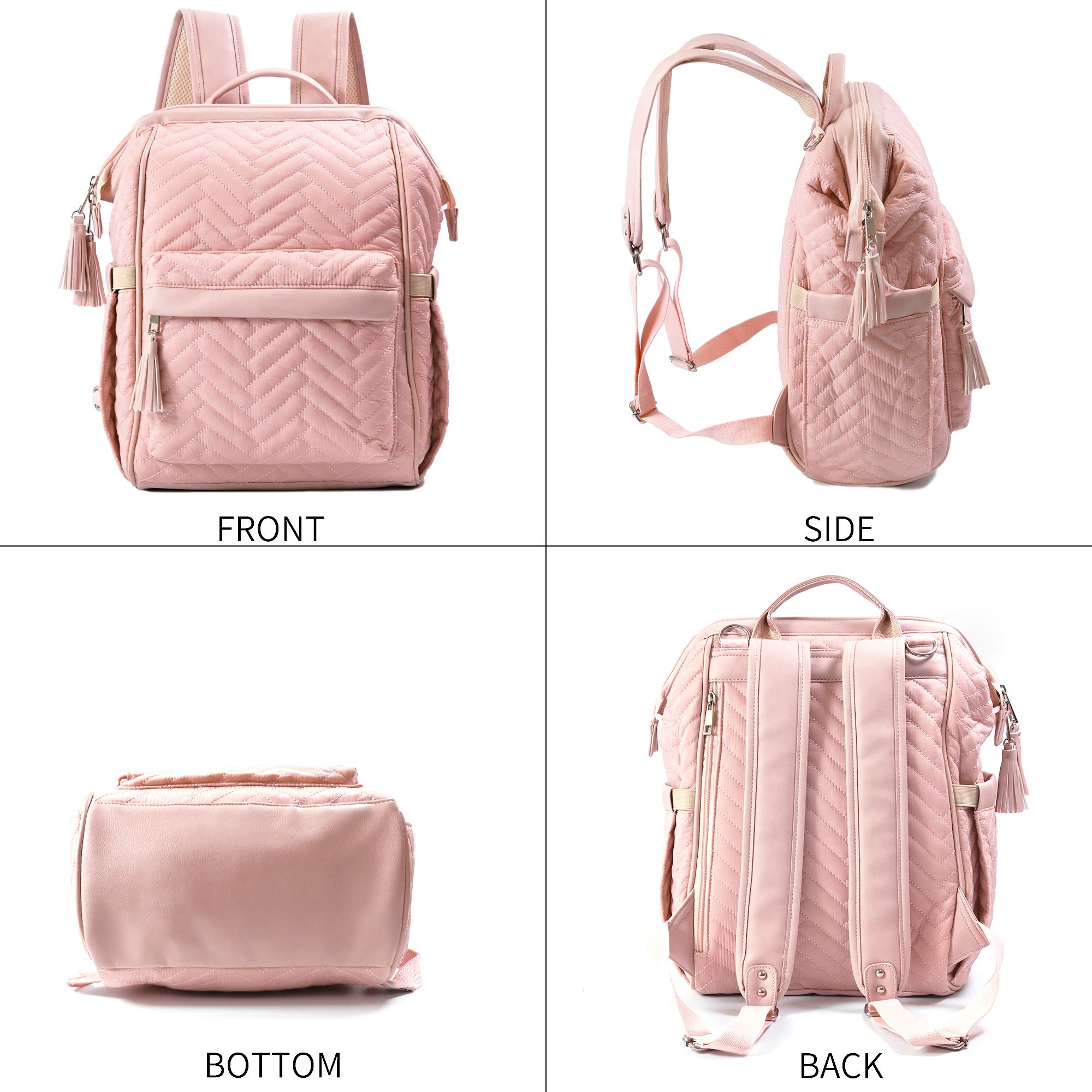 KZNI Diaper Bag Backpack, Travel Diaper Backpack, Diaper Bag with Stroller Hanger,Thermal Pockets,Diaper Bag Backpack (pink)