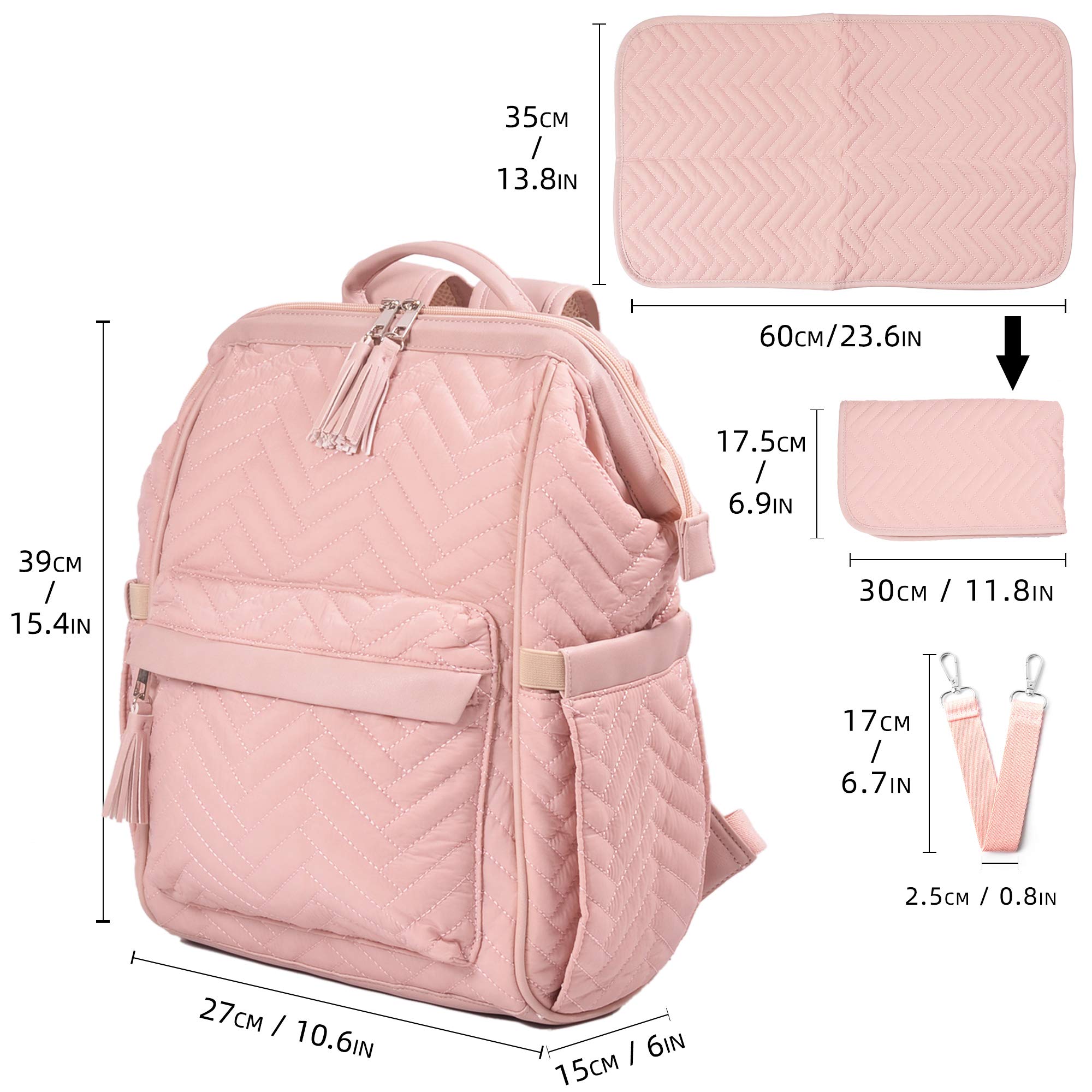 KZNI Diaper Bag Backpack, Travel Diaper Backpack, Diaper Bag with Stroller Hanger,Thermal Pockets,Diaper Bag Backpack (pink)