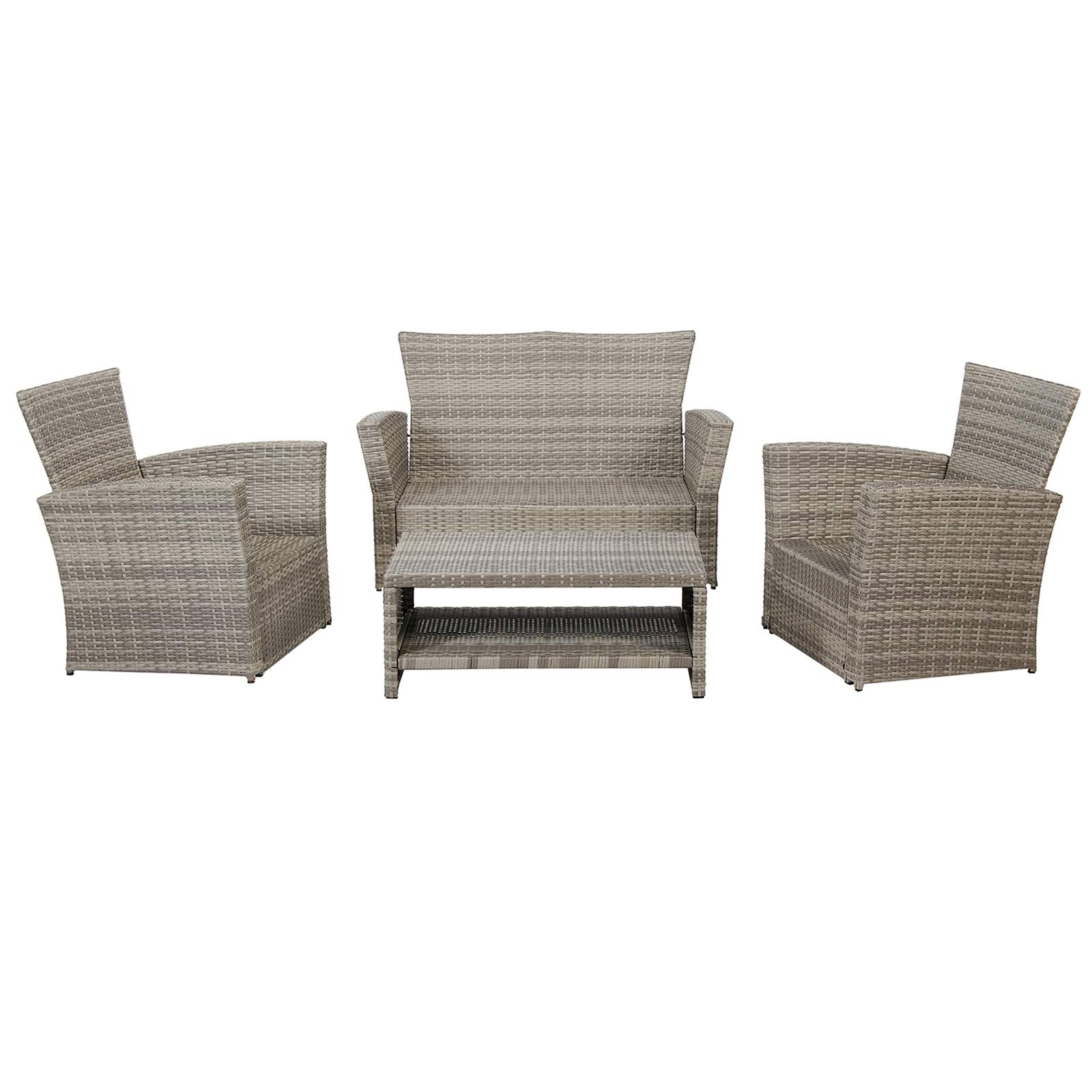 Laurel Canyon Outdoor Patio Furniture 4 Piece Wicker Conversation Sets, Rattan Loveseat and 2 Chairs with Cushions Coffee Table for Porch Deck, Grey