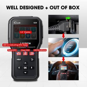 Launch CR629 OBD2 Scanner ABS SRS Scan Tool with Active Test, 3 Service Oil/SAS/BMS Reset Tool, Full OBD2 Functions Car Code Scanner, Lifetime Free Update (More Powerful Than Launch CR529, CRP123X)