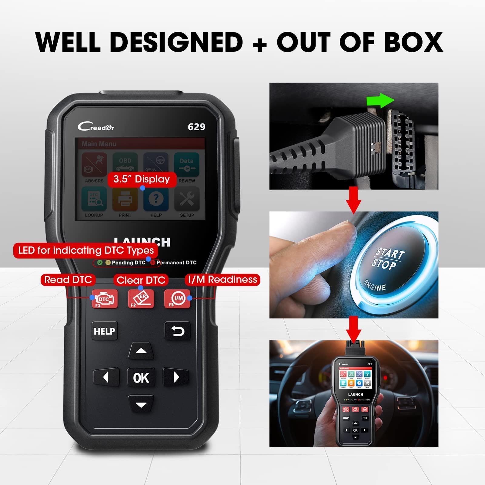 Launch CR629 OBD2 Scanner ABS SRS Scan Tool with Active Test, 3 Service Oil/SAS/BMS Reset Tool, Full OBD2 Functions Car Code Scanner, Lifetime Free Update (More Powerful Than Launch CR529, CRP123X)