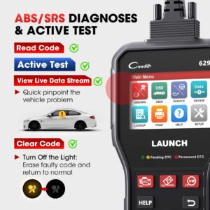 Launch CR629 OBD2 Scanner ABS SRS Scan Tool with Active Test, 3 Service Oil/SAS/BMS Reset Tool, Full OBD2 Functions Car Code Scanner, Lifetime Free Update (More Powerful Than Launch CR529, CRP123X)