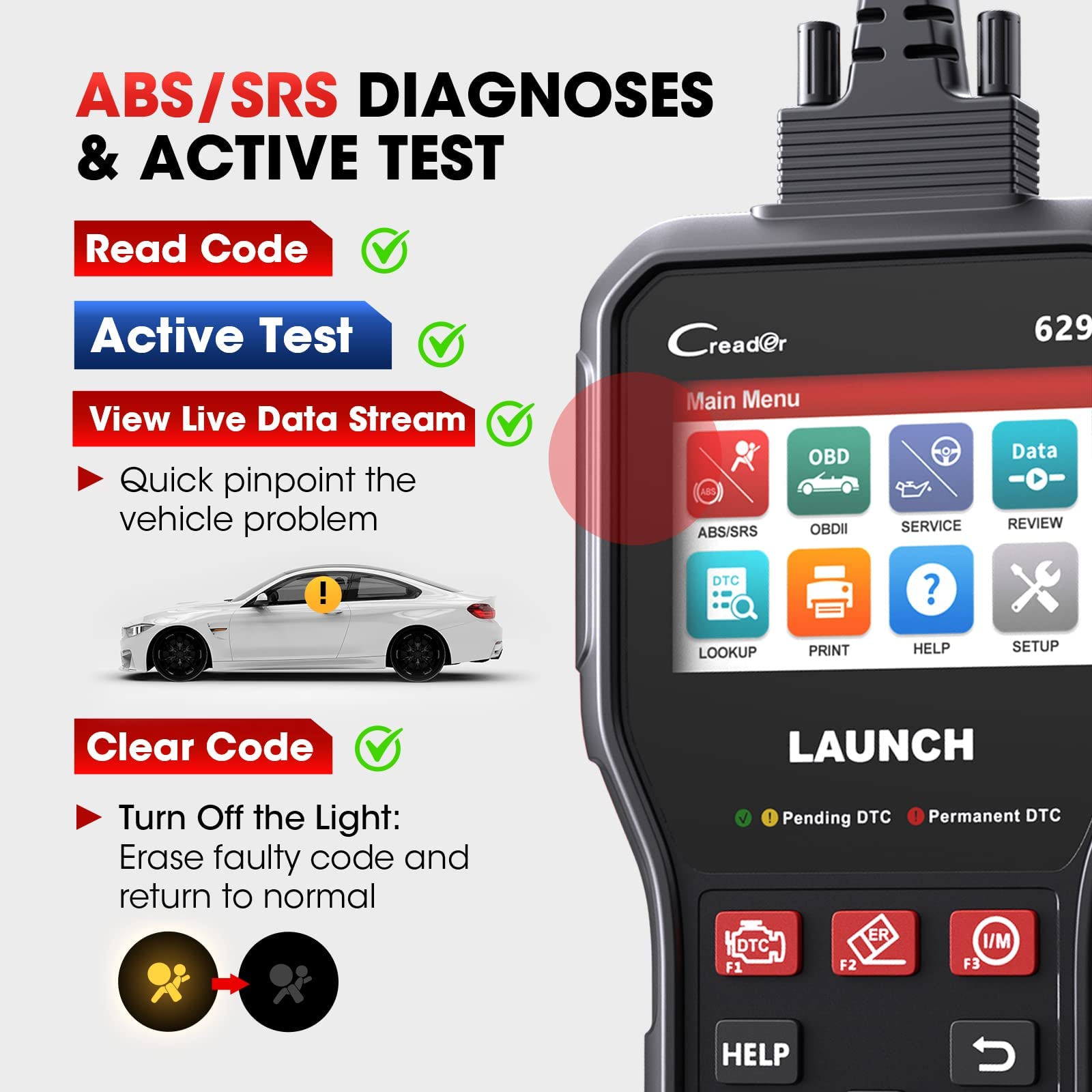 Launch CR629 OBD2 Scanner ABS SRS Scan Tool with Active Test, 3 Service Oil/SAS/BMS Reset Tool, Full OBD2 Functions Car Code Scanner, Lifetime Free Update (More Powerful Than Launch CR529, CRP123X)