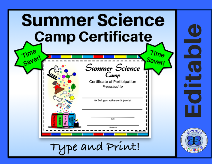 Summer Science Camp Certificate - Book Learning