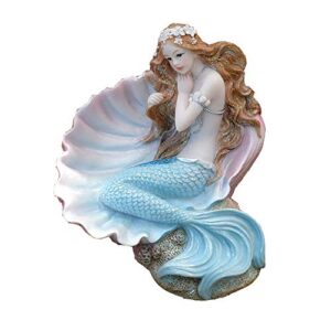 Blue Mermaid Figurines Resin Mermaid with Shell Sculpture Mediterranean Princess Ornaments Home Office Desktop Bookshelf Mermaid Collectible Figurines Crafts Fish Tank Aquarium Decoration