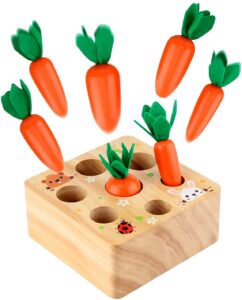 rechiato montessori toys for 1 year old, carrot shape size sorting game, wooden easter baby toys for babies 6-12 months fine motor skills development age 1-5, easter party favors for kids