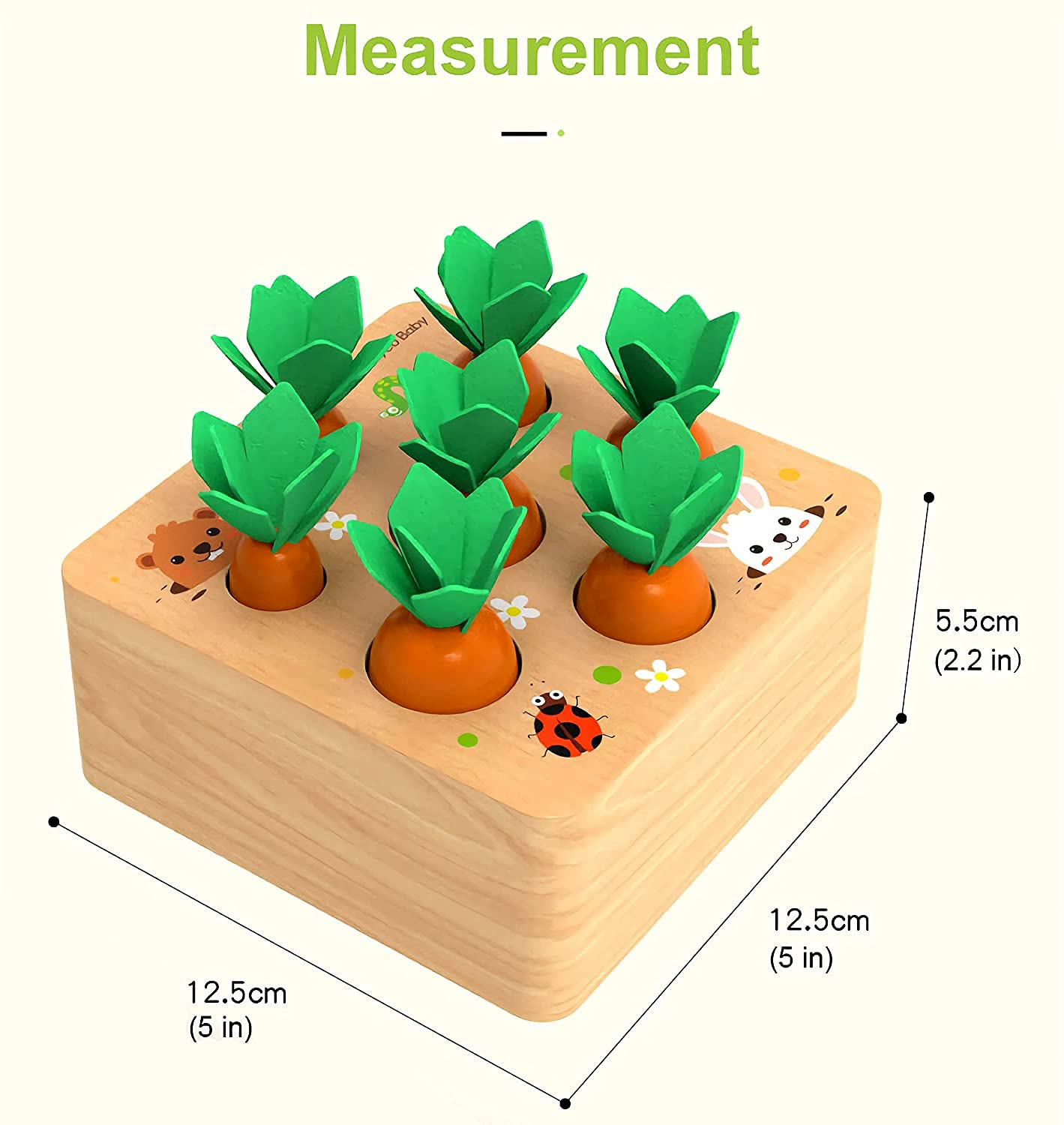 RECHIATO Montessori Toys for 1 Year Old, Carrot Shape Size Sorting Game, Wooden Easter Baby Toys for Babies 6-12 Months Fine Motor Skills Development Age 1-5, Easter Party Favors for Kids