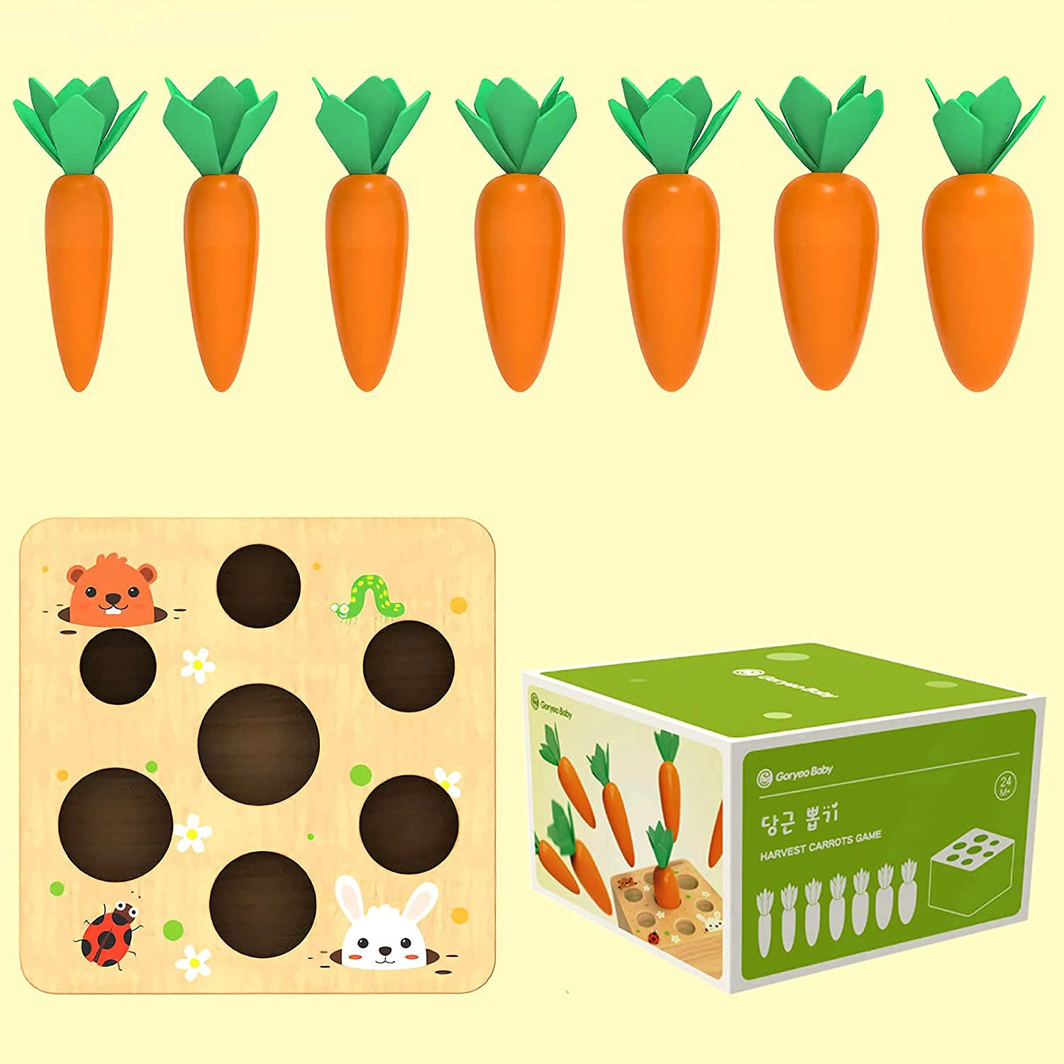 RECHIATO Montessori Toys for 1 Year Old, Carrot Shape Size Sorting Game, Wooden Easter Baby Toys for Babies 6-12 Months Fine Motor Skills Development Age 1-5, Easter Party Favors for Kids