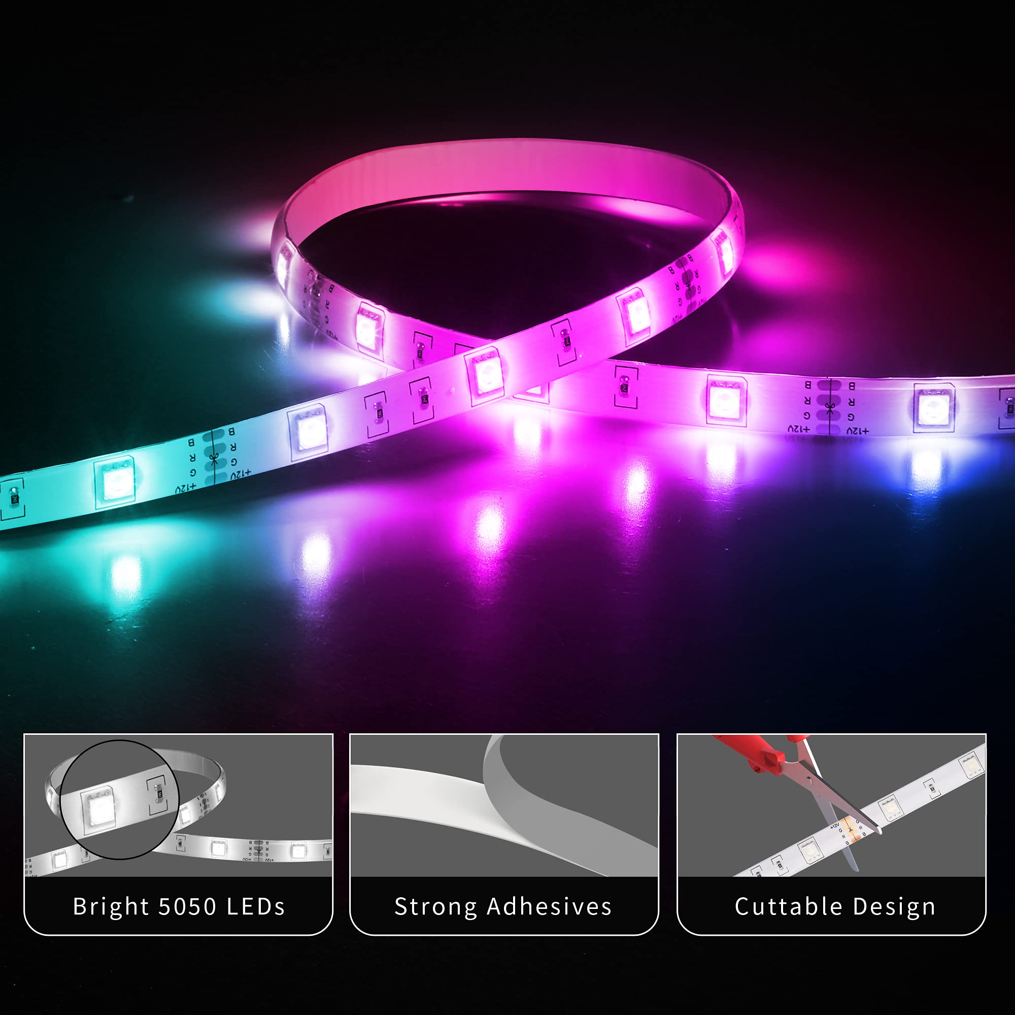 Lumoonosity Led Light Strips Waterproof, 32.8ft Led Strip Lights with Remote Control, Color Changing Light Strip for Bedroom Decoration, RGB Led Strip with 44 Key Controller (2 Rolls of 16.4ft)