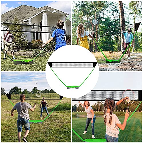 FBSPORT Portable Badminton Net Set with Storage Base, Folding Volleyball Badminton Net with 2 Badminton Rackets 2 Shuttlecocks 10x5 ft Net, Easy Setup for Beach Backyard Combo Set Sport Games