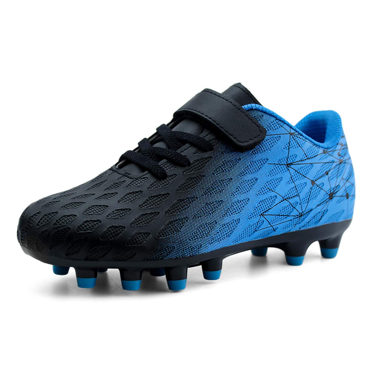 brooman Kids Firm Ground Soccer Cleats Boys Girls Athletic Outdoor Football Shoes(1,Black Blue)