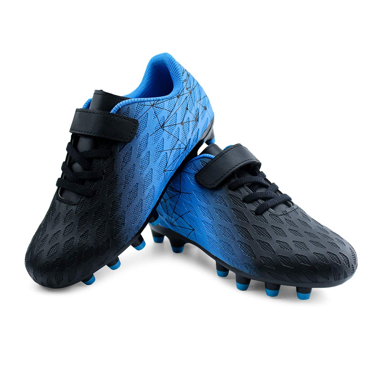 brooman Kids Firm Ground Soccer Cleats Boys Girls Athletic Outdoor Football Shoes(1,Black Blue)