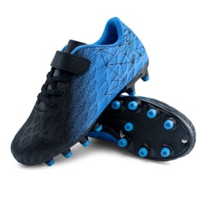 brooman Kids Firm Ground Soccer Cleats Boys Girls Athletic Outdoor Football Shoes(1,Black Blue)