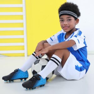 brooman Kids Firm Ground Soccer Cleats Boys Girls Athletic Outdoor Football Shoes(1,Black Blue)