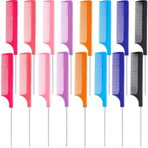 16 pieces rat tail comb foiling combs steel pin rat tail fiber heat resistant teasing combs with stainless steel pintail for women girls hair styling