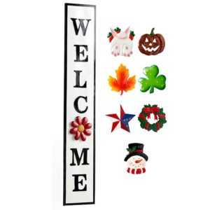interchangeable wall leaning welcome sign with 8 magnetic season icons