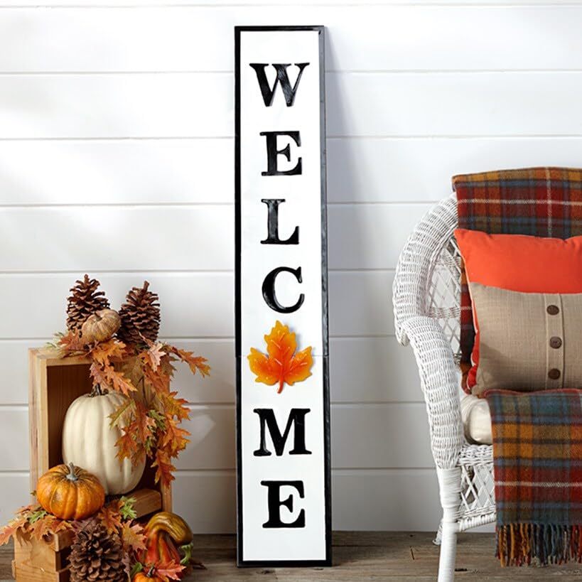 Interchangeable Wall Leaning Welcome Sign with 8 Magnetic Season Icons