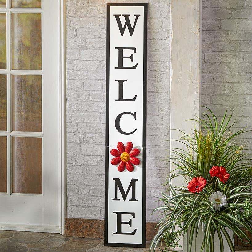 Interchangeable Wall Leaning Welcome Sign with 8 Magnetic Season Icons