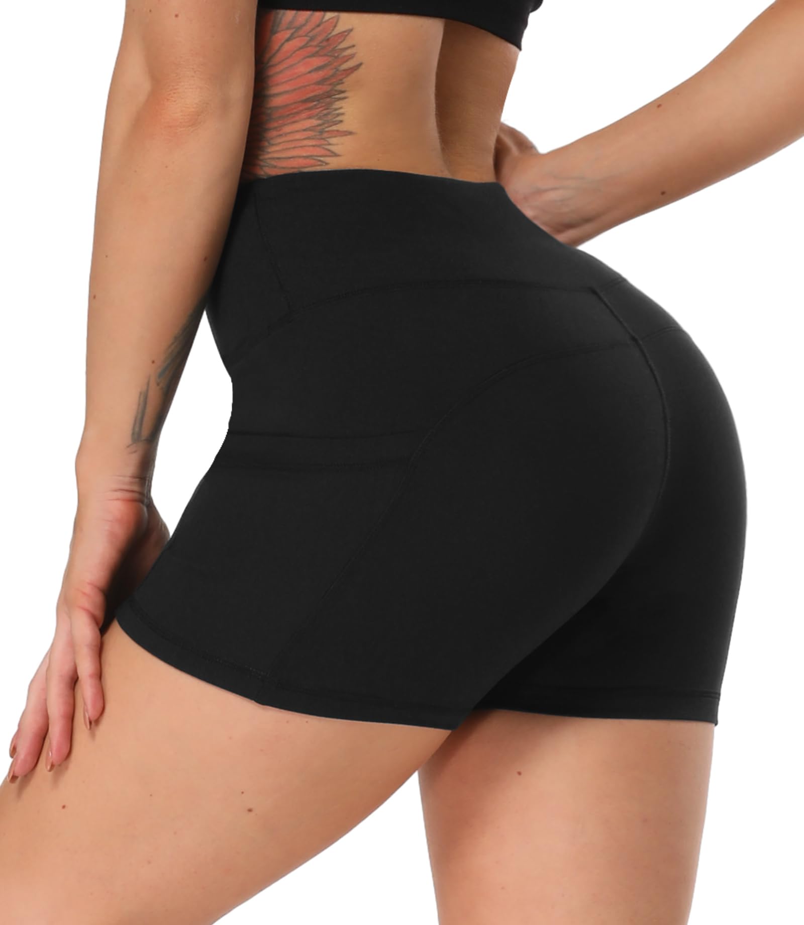 HLTPRO Spandex Biker Shorts for Women with Pockets, High Waisted Workout Gym Yoga Shorts