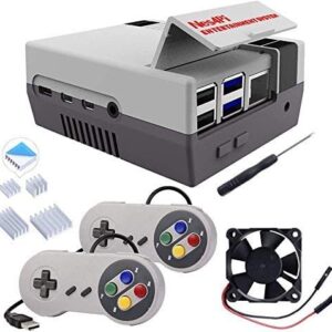 GeeekPi Retro Gaming Nes4Pi Case for Raspberry Pi 4 Model B, Pi 4 Case with Fan and Heatsinks for Raspberry Pi 4 Model B (Case with Game Controllers)