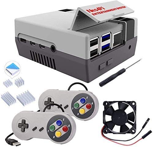 GeeekPi Retro Gaming Nes4Pi Case for Raspberry Pi 4 Model B, Pi 4 Case with Fan and Heatsinks for Raspberry Pi 4 Model B (Case with Game Controllers)