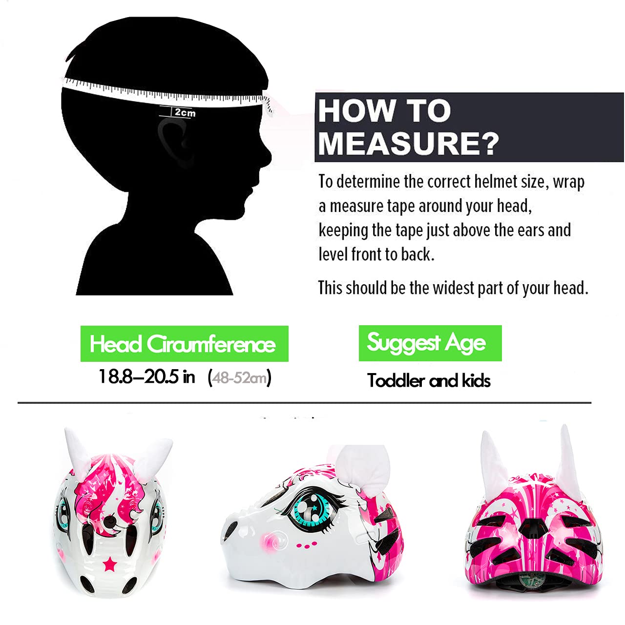 Natuway Toddler Helmet Unicorn Bike Helmet for Girls with Taillight 3D Unicorn CPSC and CPSIA Safety Certified Approximately 2-8 Years Skateboard Skating Scooter Helmet Gifts