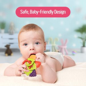 Baby Teething Toys for Newborns 0-6 Months | Textured Silicone Teethers for Infants 6-12 Months | BPA Free | Sensory Exploration | Fruit Shaped with Ring | Soothes Baby's Gums | 3 Pack