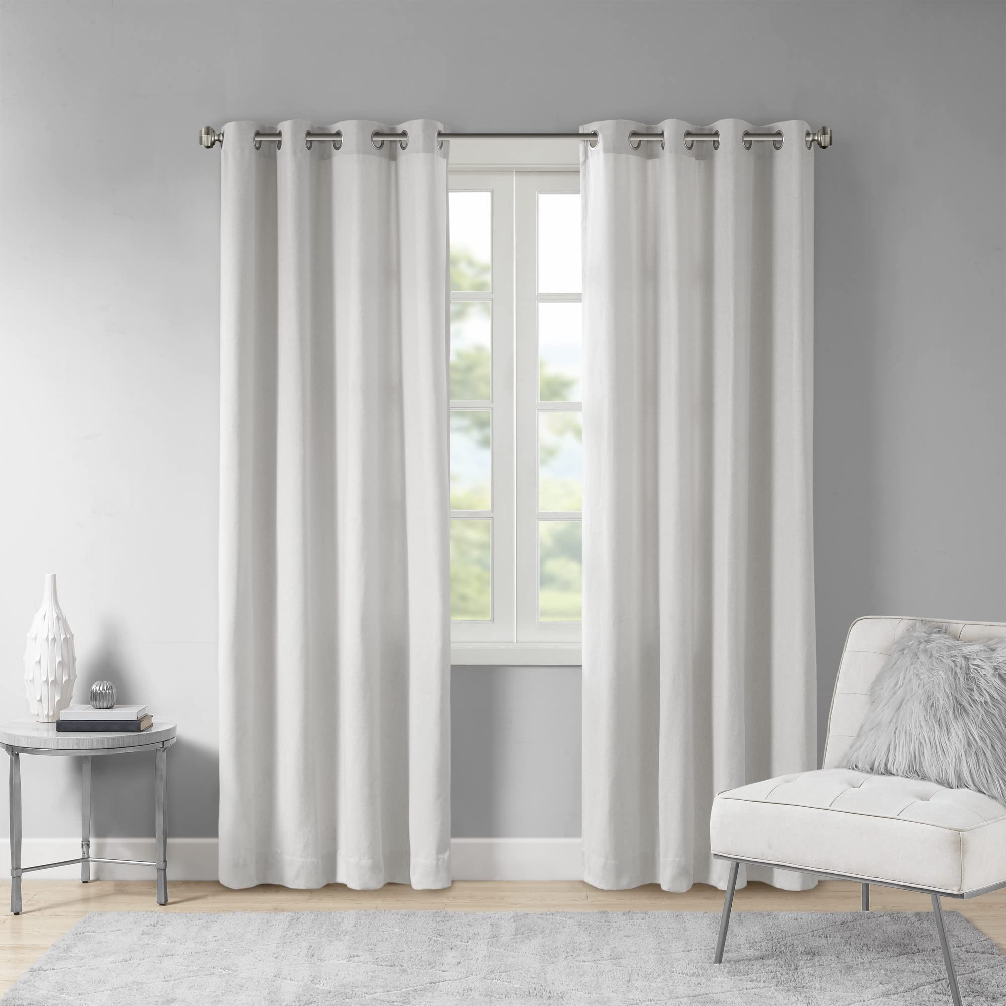 Madison Park Englewood 1-Panel Pack Window Curtain Dyed, Light Heathered Effect, Room Darkening, Grommet Top Easy to Hang, Fits up to 1.25" Diameter Rod, 50"x95" Grey