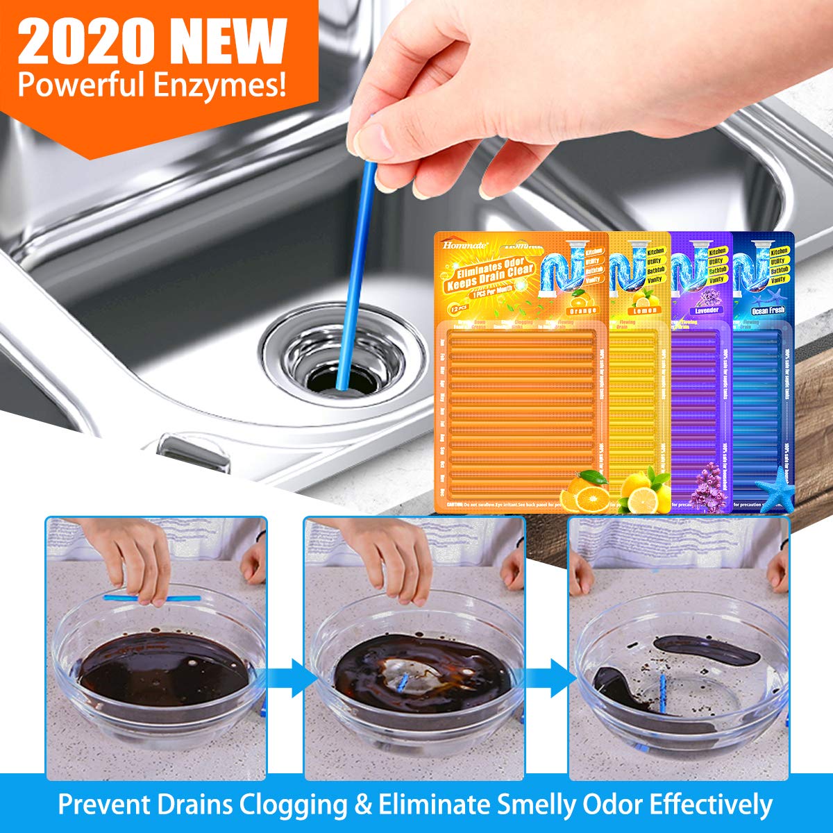 Drain Sticks Drain Stix DrainStix Drain Cleaner Sticks Drain Cleaner and Sticks Disposal Sticks Enzyme for Odor Clogs Remover Sink Septic Sticks for Drain As Seen On TV