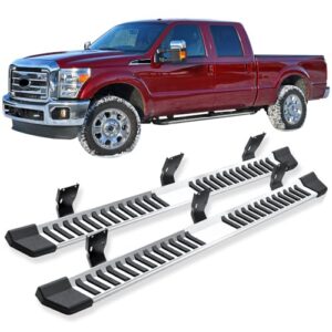 IKON MOTORSPORTS, Running Boards Compatible With 1999-2016 Ford F250 Superduty Crew Cab, V Style Silver Stainless Steel Side Step Bar Nerf Bar