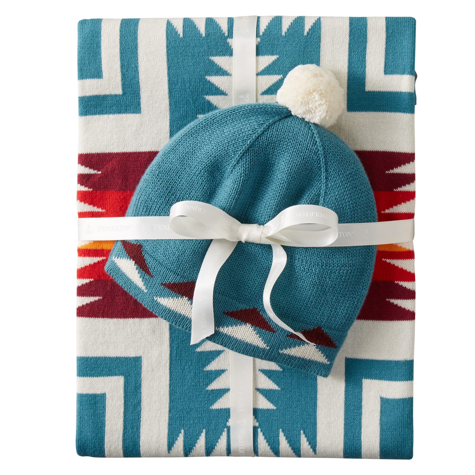 Pendleton Organic Cotton Knit Baby Blanket w/ Beanie, Harding Teal