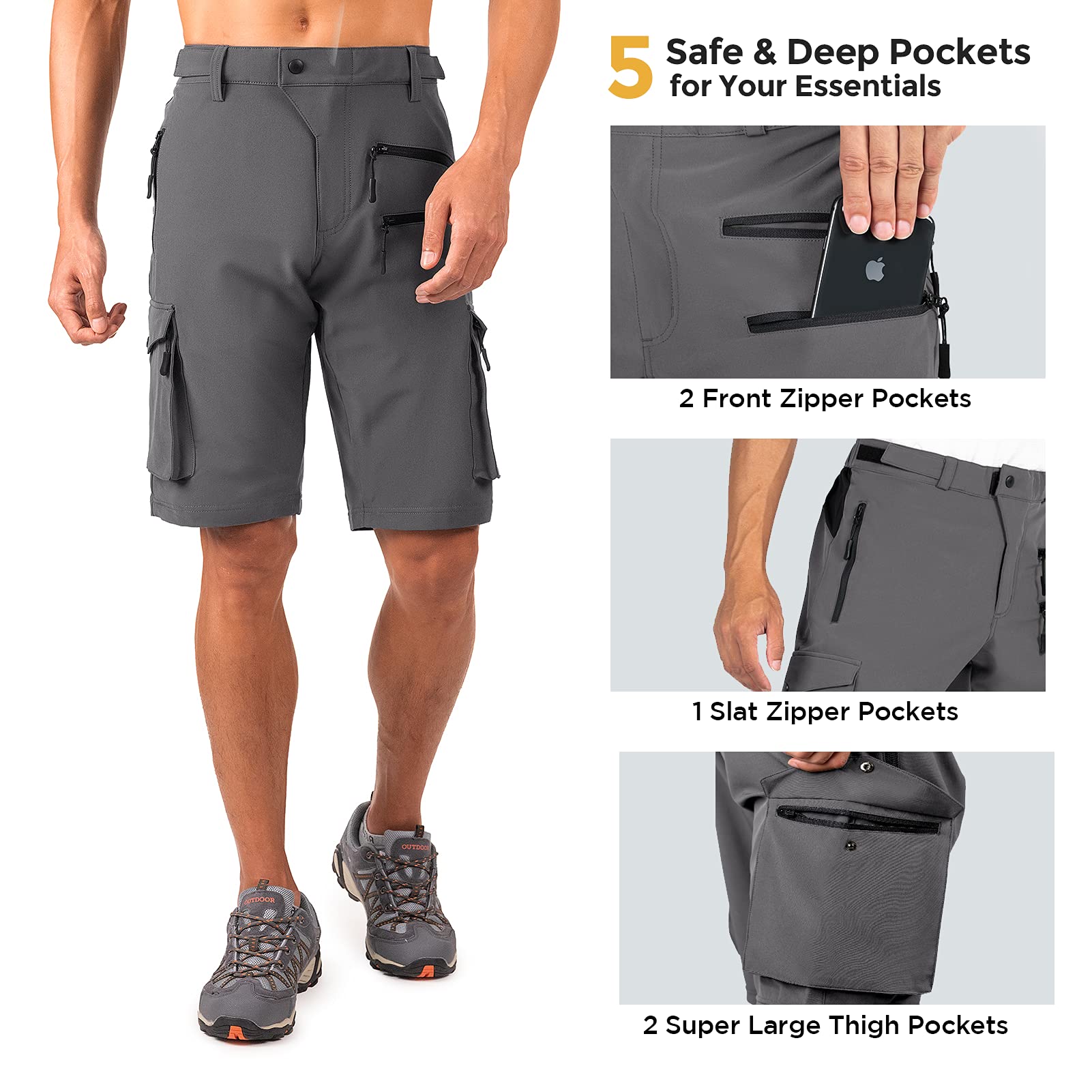 Wespornow Men's-Hiking-Shorts Tactical Shorts Lightweight-Quick-Dry-Outdoor-Cargo-Casual-Shorts for Hiking Cycling (Grey,XL)