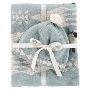 pendleton organic cotton knit baby blanket w/ beanie, sheep dreams