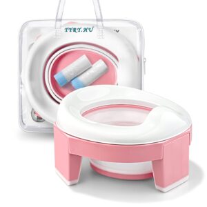 portable potty for toddler travel seat foldable car potty training toilet with travel and storage bag kids for 24m- 3 years(pink)