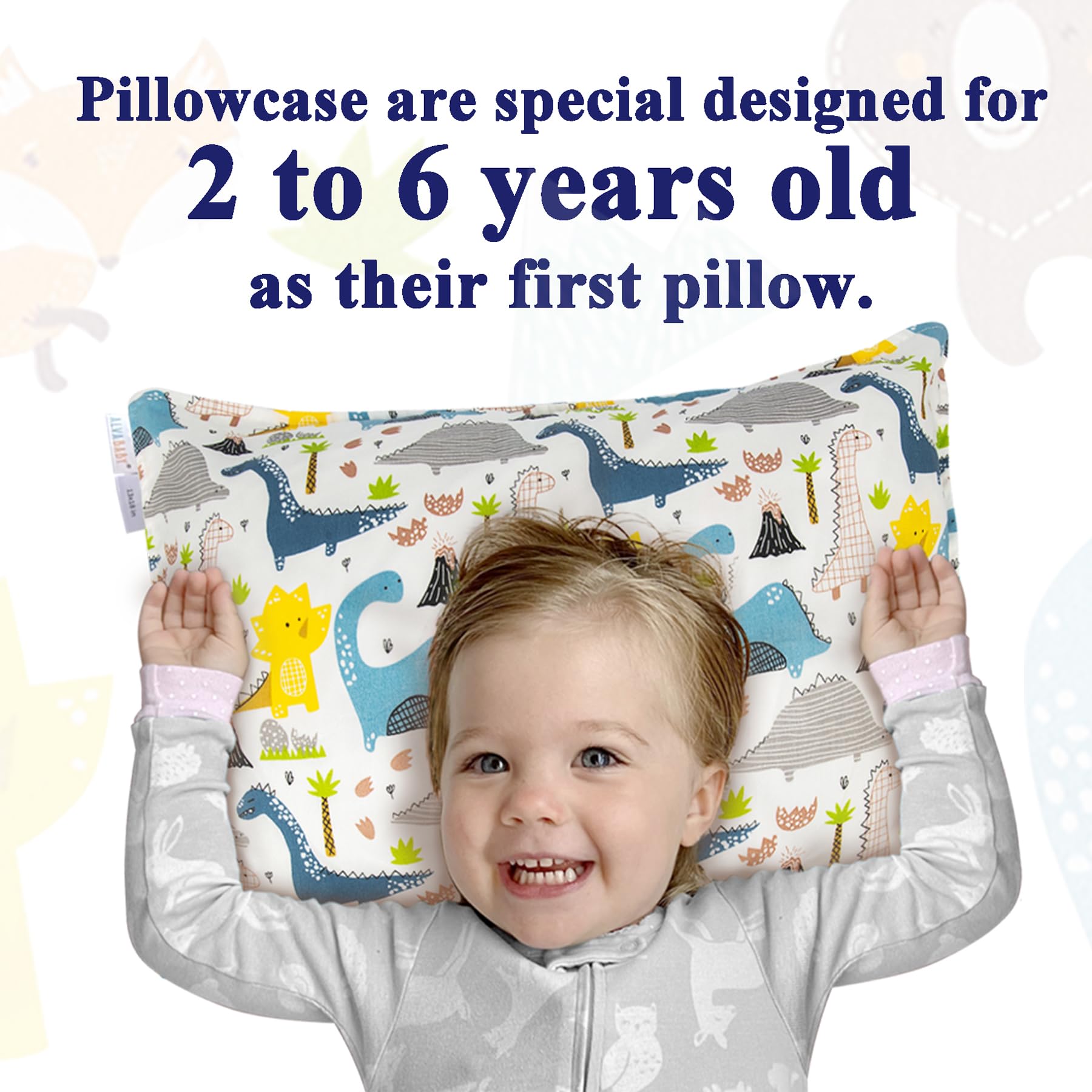 ALVABABY Toddler Pillowcases Fits 13 x 18 inch and 12x 16 inch Kids Pillow 2 Pack Cotton Baby Bedding Pillow Cover Envelope Children Kids Sleep Pillowcases for Boys Girls Dinosaur Bear 2TPW09