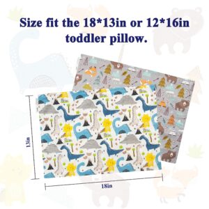 ALVABABY Toddler Pillowcases Fits 13 x 18 inch and 12x 16 inch Kids Pillow 2 Pack Cotton Baby Bedding Pillow Cover Envelope Children Kids Sleep Pillowcases for Boys Girls Dinosaur Bear 2TPW09