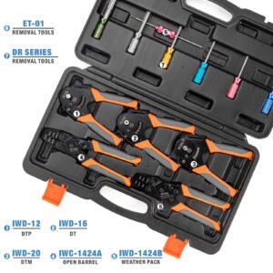 iCrimp Deutsch Terminal Crimp Tool Kit, Close Barrel and Open Barrel Crimper, Deutsch Removal Extraction Tool for Deutsch DT Connectors, Solid & Stamped Contacts, Delphi Weather Pack Terminals-12PCS